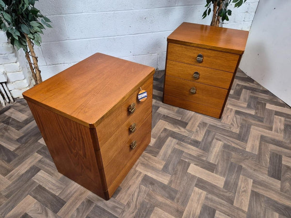 Pair Of Vintage Mid-Century Stag Cantata Teak 3 Drawer Bedside Chests Retro MCM