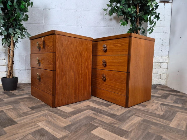 Pair Of Vintage Mid-Century Stag Cantata Teak 3 Drawer Bedside Chests Retro MCM