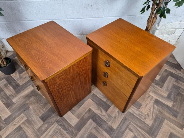 Pair Of Vintage Mid-Century Stag Cantata Teak 3 Drawer Bedside Chests Retro MCM