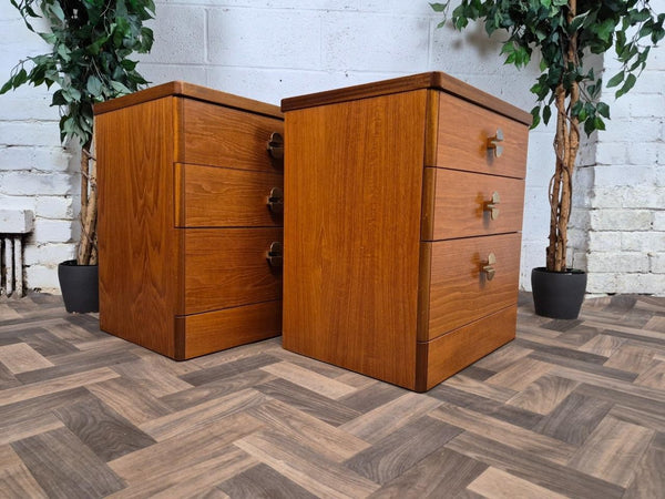 Pair Of Vintage Mid-Century Stag Cantata Teak 3 Drawer Bedside Chests Retro MCM