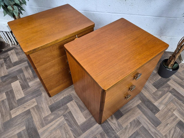 Pair Of Vintage Mid-Century Stag Cantata Teak 3 Drawer Bedside Chests Retro MCM