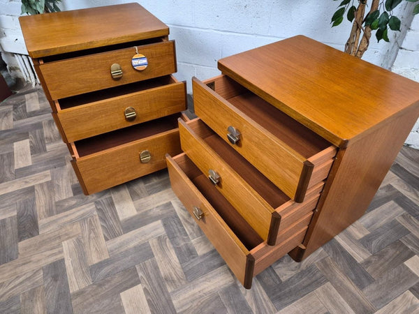 Pair Of Vintage Mid-Century Stag Cantata Teak 3 Drawer Bedside Chests Retro MCM