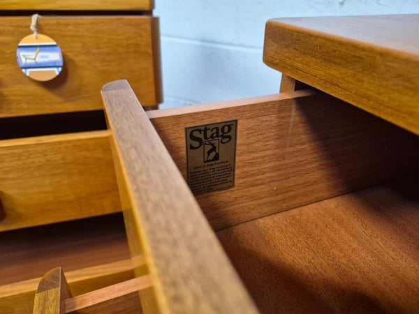 Pair Of Vintage Mid-Century Stag Cantata Teak 3 Drawer Bedside Chests Retro MCM