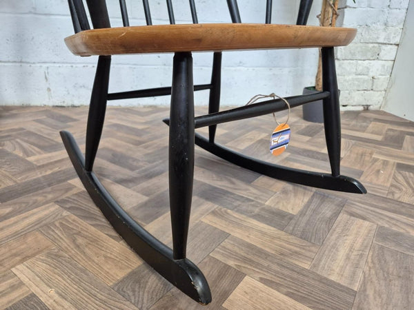 Vintage Mid-Century Ilmari Tapiovaara Asko Teak & Black Rocking Chair Retro MCM