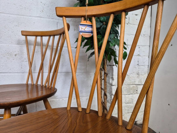 Set Of 4 Vintage Mid-Century Ercol Candlestick Dining Chairs Model 376 Blonde