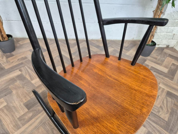 Vintage Mid-Century Ilmari Tapiovaara Asko Teak & Black Rocking Chair Retro MCM