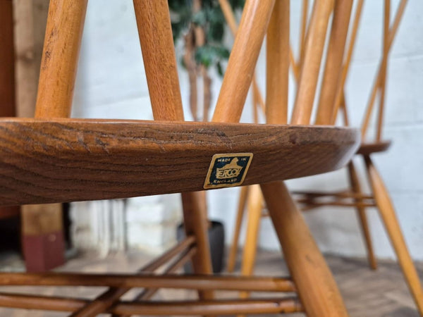 Set Of 4 Vintage Mid-Century Ercol Candlestick Dining Chairs Model 376 Blonde