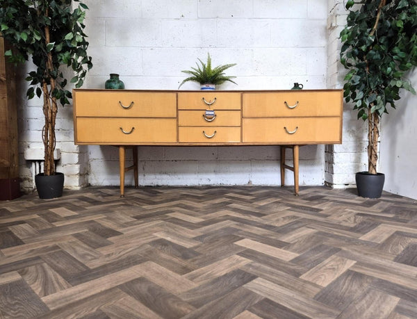 Vintage Mid-Century Meredew Blonde Oak 7 Drawer Sideboard Scandi Retro