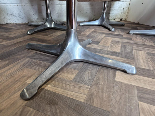 Set Of 6 Vintage Mid-Century Space Age Brown Stripe Tweed & Chrome Swivel Chairs