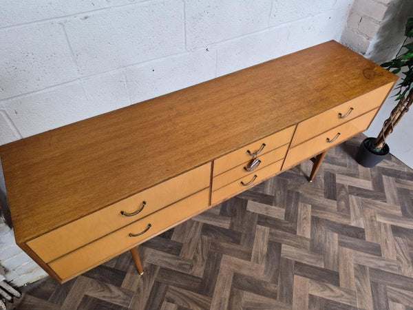 Vintage Mid-Century Meredew Blonde Oak 7 Drawer Sideboard Scandi Retro