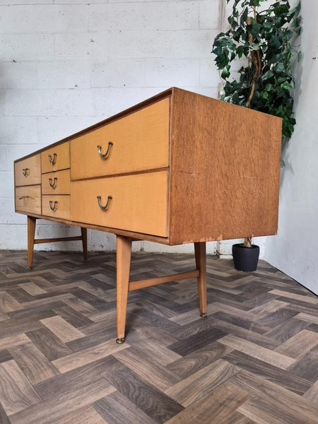 Vintage Mid-Century Meredew Blonde Oak 7 Drawer Sideboard Scandi Retro
