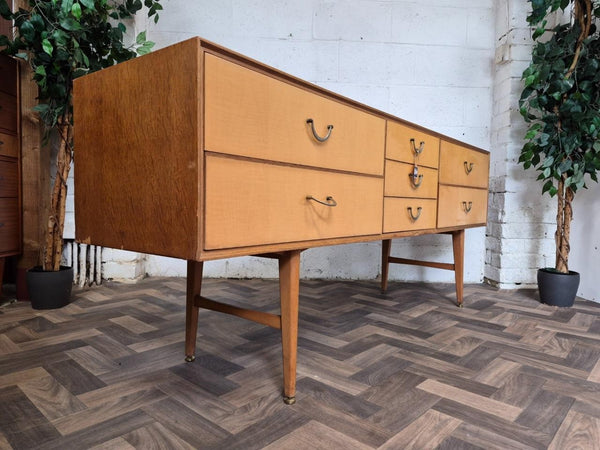 Vintage Mid-Century Meredew Blonde Oak 7 Drawer Sideboard Scandi Retro