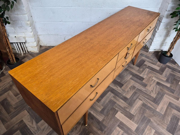 Vintage Mid-Century Meredew Blonde Oak 7 Drawer Sideboard Scandi Retro