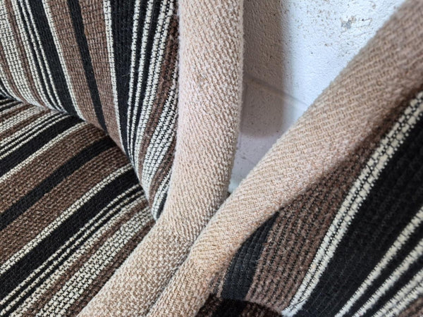 Set Of 6 Vintage Mid-Century Space Age Brown Stripe Tweed & Chrome Swivel Chairs