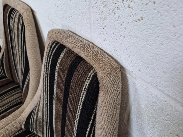 Set Of 6 Vintage Mid-Century Space Age Brown Stripe Tweed & Chrome Swivel Chairs