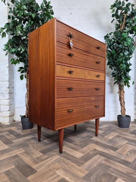 Vintage Mid-Century CWS Teak 5 Drawer Tallboy Chest Of Drawers Scandi MCM Retro