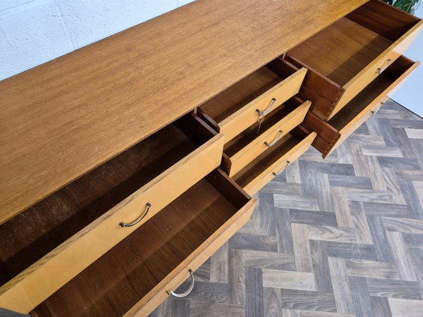 Vintage Mid-Century Meredew Blonde Oak 7 Drawer Sideboard Scandi Retro