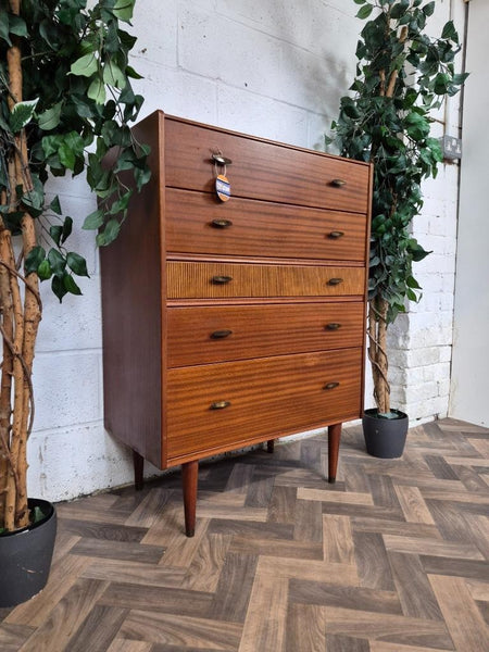Vintage Mid-Century CWS Teak 5 Drawer Tallboy Chest Of Drawers Scandi MCM Retro