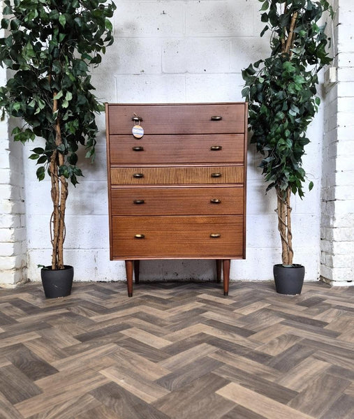 Vintage Mid-Century CWS Teak 5 Drawer Tallboy Chest Of Drawers Scandi MCM Retro