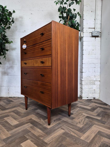 Vintage Mid-Century CWS Teak 5 Drawer Tallboy Chest Of Drawers Scandi MCM Retro