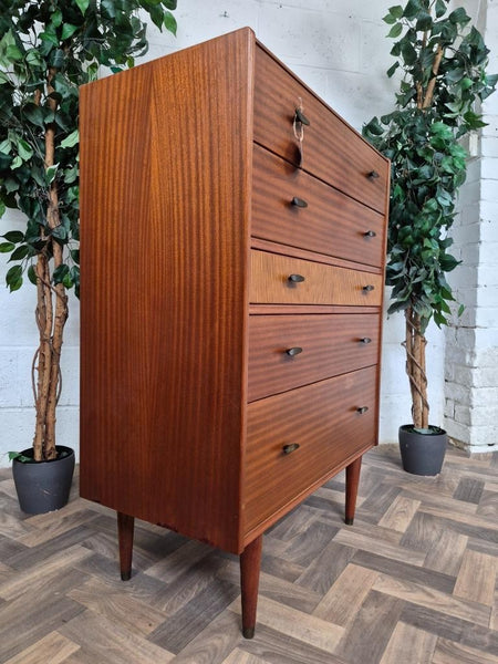 Vintage Mid-Century CWS Teak 5 Drawer Tallboy Chest Of Drawers Scandi MCM Retro