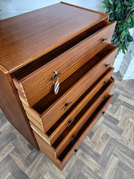 Vintage Mid-Century CWS Teak 5 Drawer Tallboy Chest Of Drawers Scandi MCM Retro