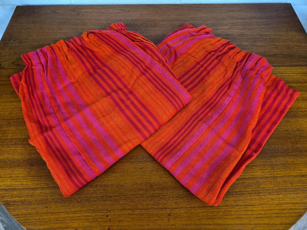 Vintage Mid-Century Pair Of Curtains Pink & Orange Stripe Tweed Retro L135cm