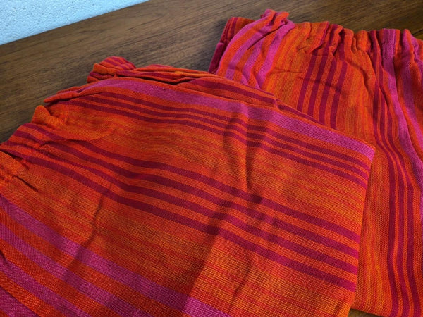 Vintage Mid-Century Pair Of Curtains Pink & Orange Stripe Tweed Retro L135cm