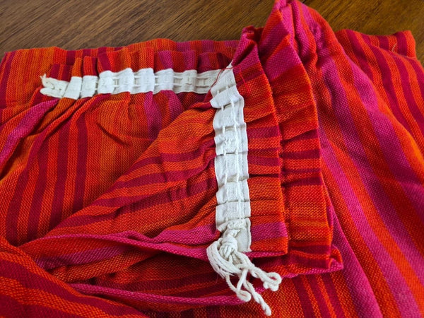 Vintage Mid-Century Pair Of Curtains Pink & Orange Stripe Tweed Retro L135cm