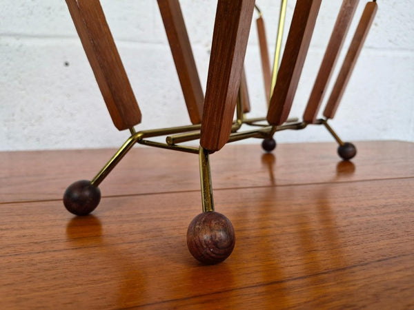 Vintage Mid-Century Magazine Rack Teak & Brass 1960's Atomic Sputnik MCM