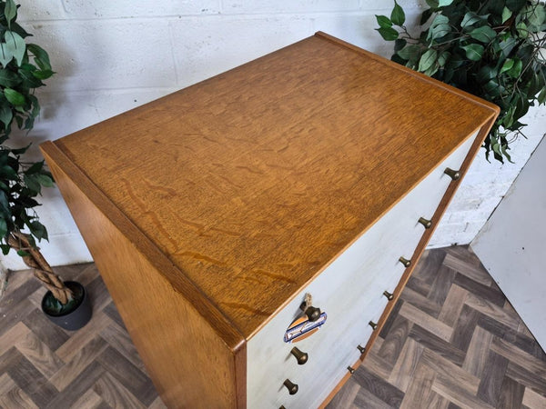 Vintage Mid-Century G Plan Oak & White Tallboy Chest Of 7 Drawers Scandi Retro