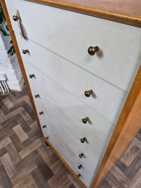 Vintage Mid-Century G Plan Oak & White Tallboy Chest Of 7 Drawers Scandi Retro