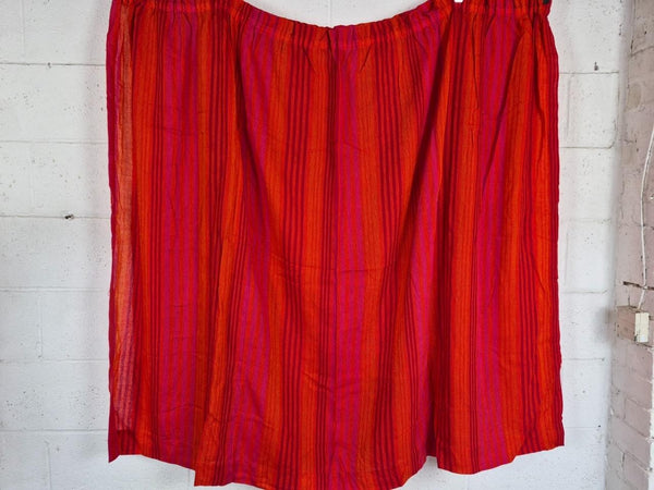Vintage Mid-Century Pair Of Curtains Pink & Orange Stripe Tweed Retro L135cm