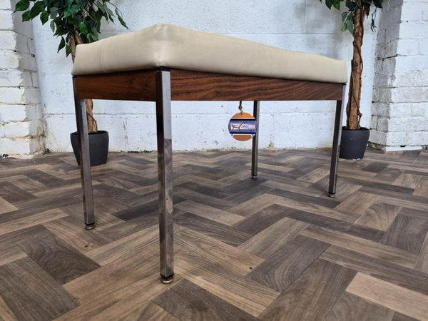 Vintage Mid-Century Du-al Teak & Chrome Long Stool Bench Retro 60's