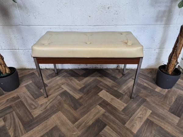 Vintage Mid-Century Du-al Teak & Chrome Long Stool Bench Retro 60's