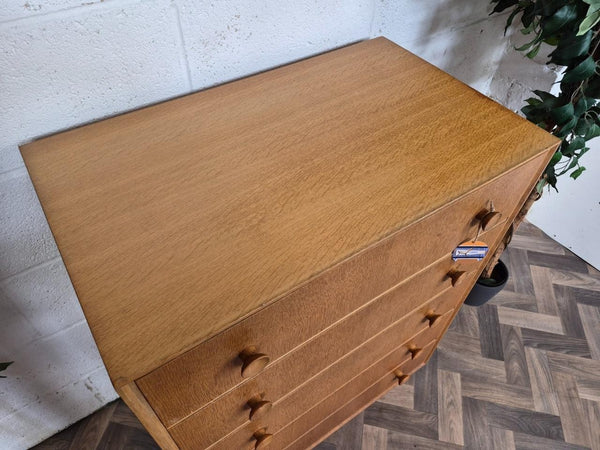 Vintage Mid-Century Meredew Blonde Oak 5 Drawer Chest Tallboy Scandi Retro