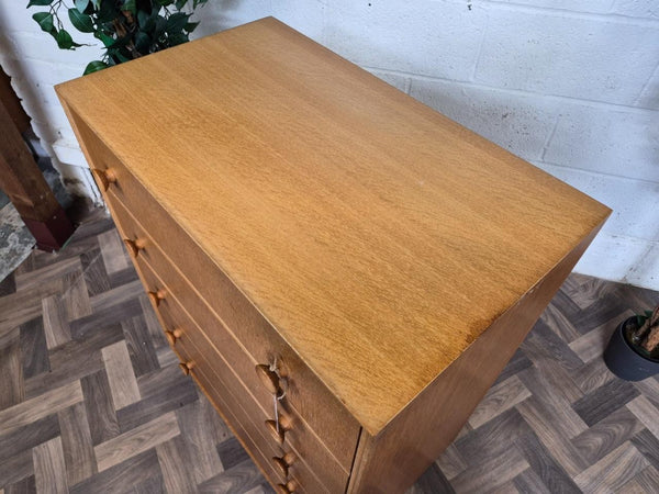 Vintage Mid-Century Meredew Blonde Oak 5 Drawer Chest Tallboy Scandi Retro