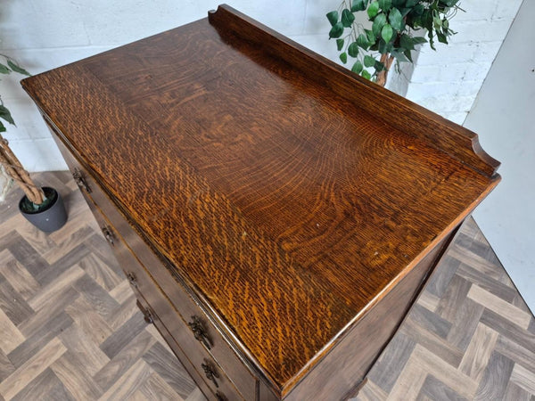 Antique 1920's Oak Chest Of 4 Drawers Gothic Handles Vintage