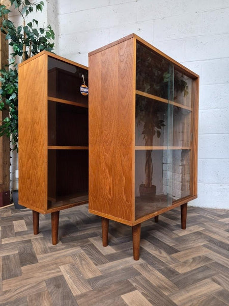 Pair Of Vintage Mid-Century Teak & Glass Bookcases Shelf Units Danish Scandi MCM