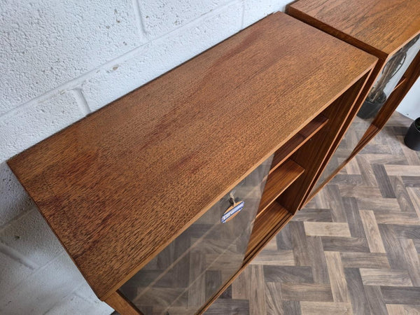 Pair Of Vintage Mid-Century Teak & Glass Bookcases Shelf Units Danish Scandi MCM