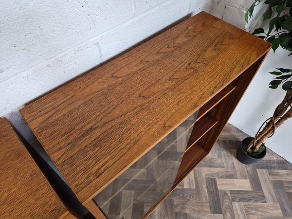 Pair Of Vintage Mid-Century Teak & Glass Bookcases Shelf Units Danish Scandi MCM