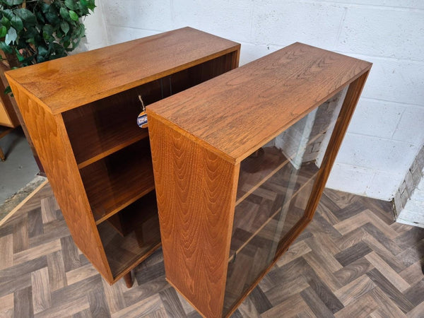 Pair Of Vintage Mid-Century Teak & Glass Bookcases Shelf Units Danish Scandi MCM