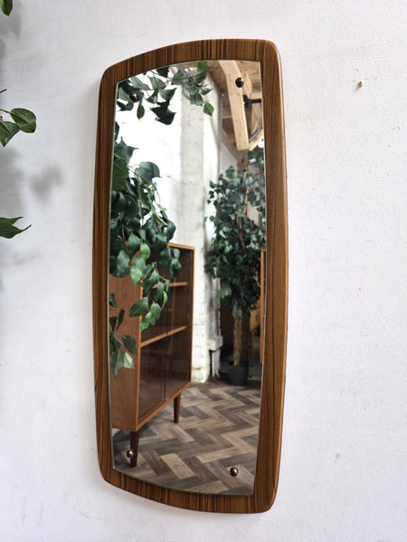 Vintage Mid-Century Teak Laminate Frame Mirror Danish Scandi Retro MCM