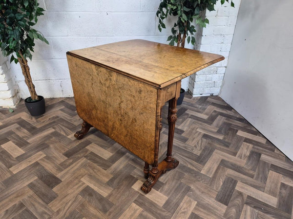 Antique Burr Walnut Sutherland Dropleaf Gateleg Dining Table Vintage