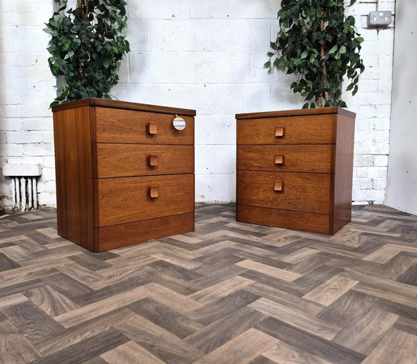 Pair Of Vintage Mid-Century Stag Cantata Teak 3 Drawer Bedside Chests Retro MCM