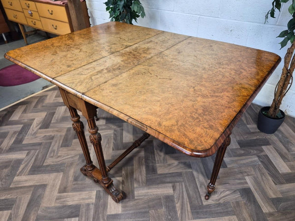 Antique Burr Walnut Sutherland Dropleaf Gateleg Dining Table Vintage