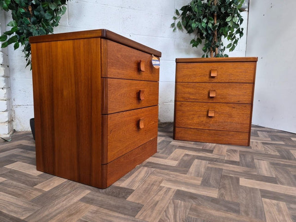 Pair Of Vintage Mid-Century Stag Cantata Teak 3 Drawer Bedside Chests Retro MCM