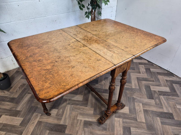 Antique Burr Walnut Sutherland Dropleaf Gateleg Dining Table Vintage