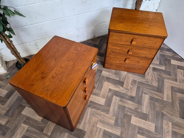 Pair Of Vintage Mid-Century Stag Cantata Teak 3 Drawer Bedside Chests Retro MCM