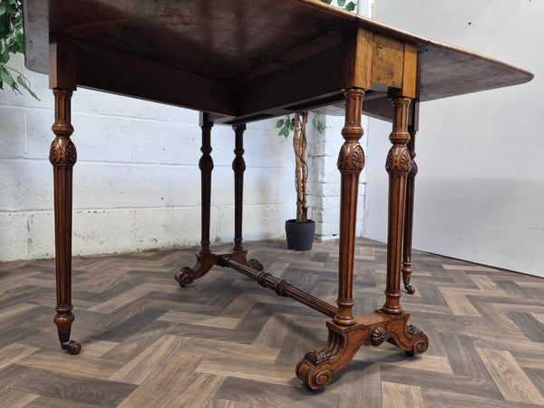 Antique Burr Walnut Sutherland Dropleaf Gateleg Dining Table Vintage